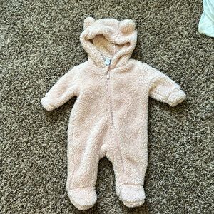 Baby girl pink bear suit fleece pram with ears